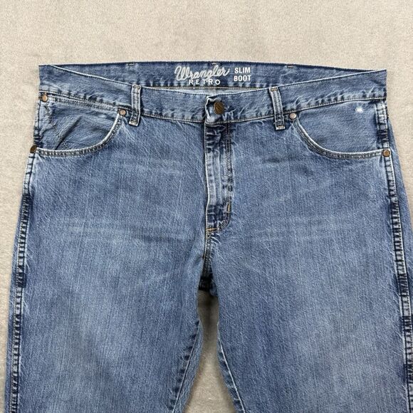 Wrangler Retro Slim Boot Jeans Men 38x30 Blue Cotton Cowboy Western Rodeo - Picture 3 of 10